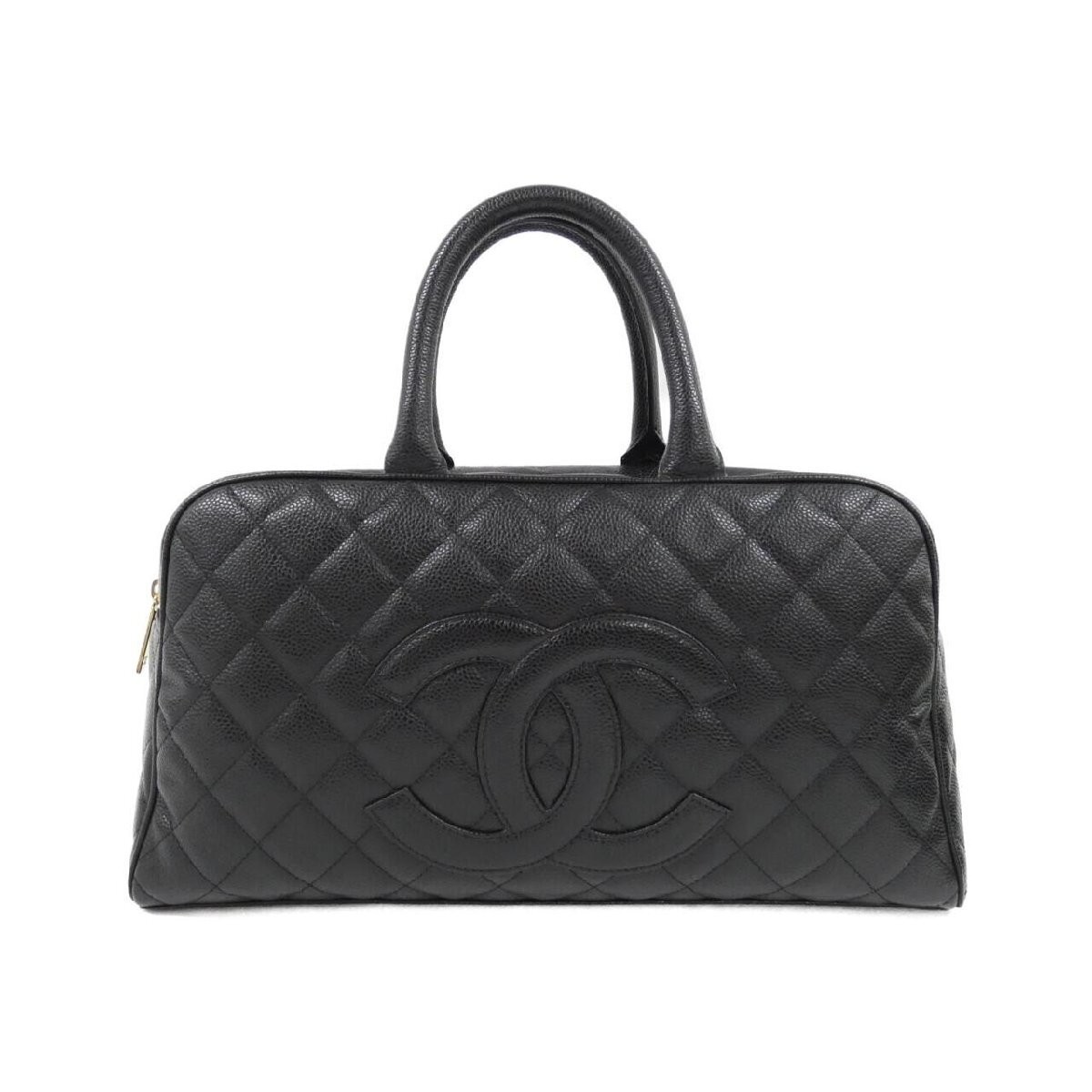 Vintage CHANEL 20997 Boston Bag in Black Leather with Gold-Tone Hardware
