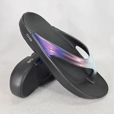 OOFOS Sandals Womens 8 Black Ombre OOlala Thong Midnight Spectre Flip Flops