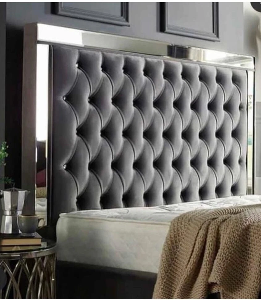 Grey bed with mirror headboard deals