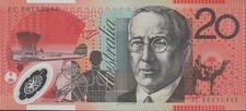 $20 2008 Last Prefix JC08 Unc Stevens/Henry JC Australia Twenty Polymer Banknote