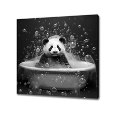Cute Panda Bear In The Bath Tub Black White Animal Art Kids Room Canvas Print