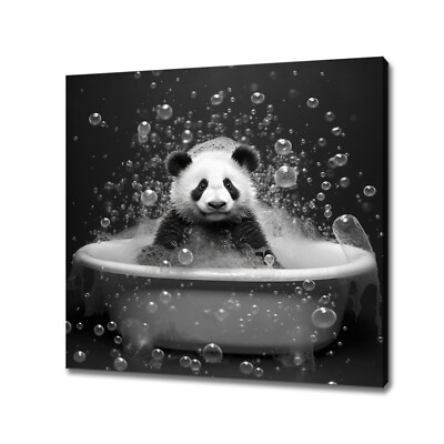 Süßer Pandabär in der Badewanne schwarz weiß Tierkunst Kinderzimmer Leinwandbild