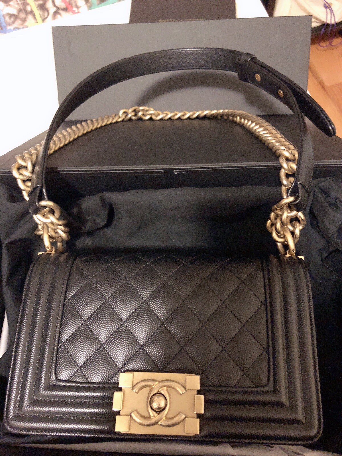 chanel boy black gold