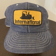 1970  s LOUISVILLE MFG CO USA Full Denim INTERNATIONAL Patch Snapback Hat EUC VTG