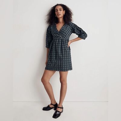madewell green gingham dress Marianna Plaid Puff Sleeve Minidress in Forest at Nordstrom, Size Medium Madewell women's