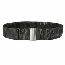 Women Black Elastic Belt Pleated Waistband Corset Crinkle Frill for Coat Decors