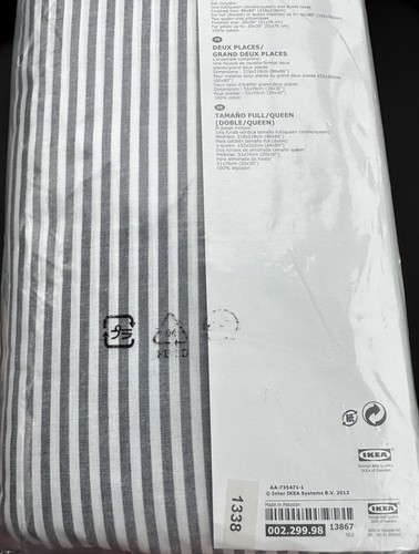 IKEA NYPONROS Full Queen Bettbezug 2 Kissenbezüge Set blaugrau weiß gestreift - Bild 2 von 3
