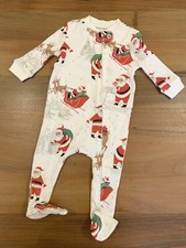 Pottery Barn Kids Heritage White Santa Organic Nursery Pajamas 0-3M Footed NEW