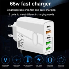 65W 5 USB Type C Fast Wall Charger PD QC3.0 Adapter For MacBook iPhone Samsung