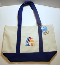 ALDI Gear 2025 Tote Bag Cream White Blue Straps Multicolor Logo NEW - FREE SHIPP