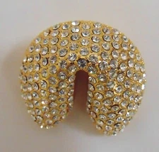 NIB Things Remembered Fortune Cookie Trinket Box Crystals Gold Tone