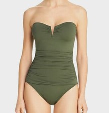  130 Tommy Bahama Women's Green Ruched Tummy-Control One-Piece Swimsuit Size 4