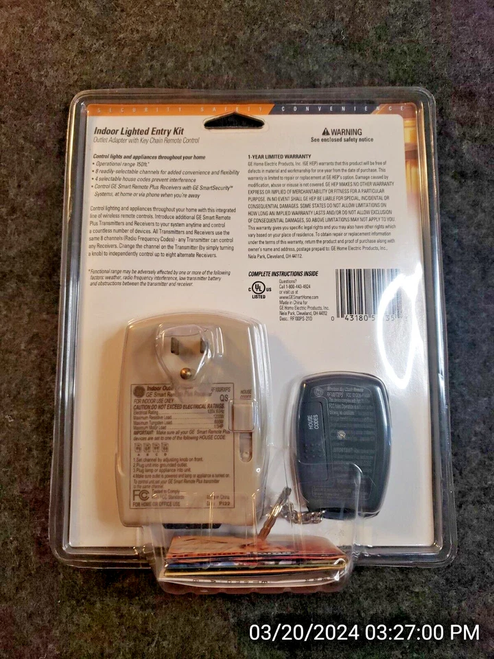 GE Indoor Lighted Entry Kit-outlet adapter w/ remote control-new-SEALED (C7B2) - Image 2 of 4
