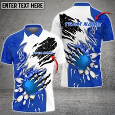 Personalized Name and Team Name Thunder Color Bowling Player Blue 3D POLO Shirt