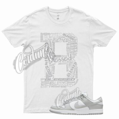 White BLESSED T Shirt for N Dunk Low Grey Fog Gray
