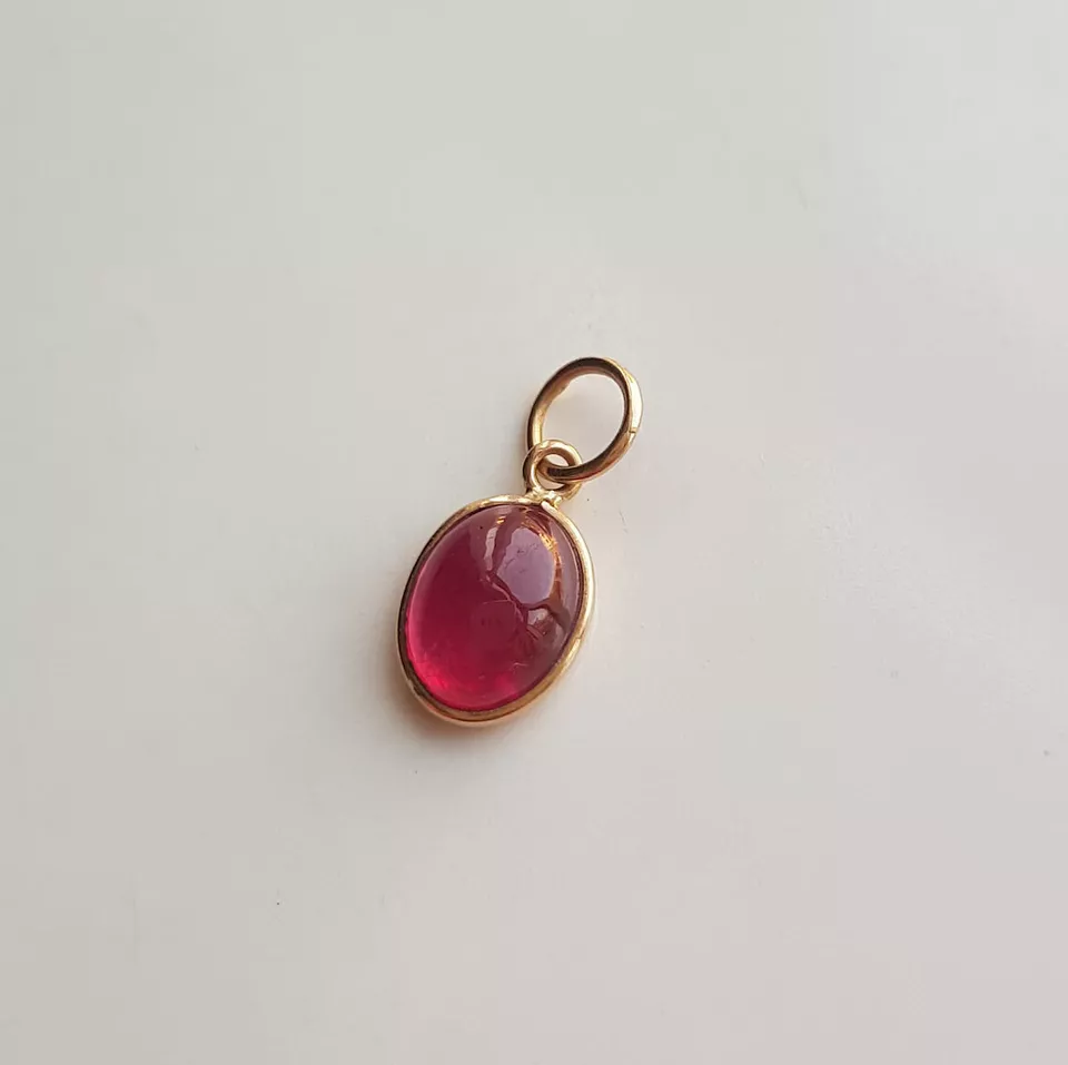 Ruby 18k solid gold charm Minimal handmade gold charm pendant/Anniversary charm - Image 3 of 4