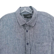 SAKS FIFTH AVENUE 100% Linen Blue Gray Woven Short Sleeve Shirt Size XL