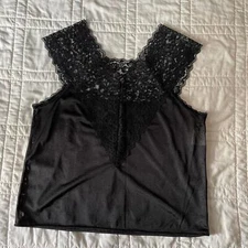 Collections Etc vintage black lace top medium satin sheer camisole slip gothic