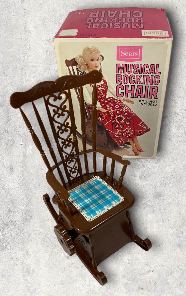 Vintage Sears Barbie Doll 1970's Plastic Wind Up Toy Musical Rocking Chair  Works