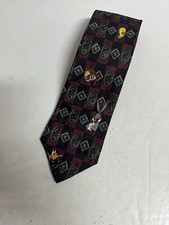 Looney Tunes Mania Mens Tie Bugs Bunny Tweety Bird Taz Vintage 1995 Burgundy