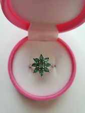Kagem Zambian Emerald Flower 1.75 carats Sterling Silver Ring- Size 7