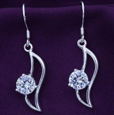 Womens 925 Sterling Silver CZ Teardrop Drop Dangle Hook Earrings E218