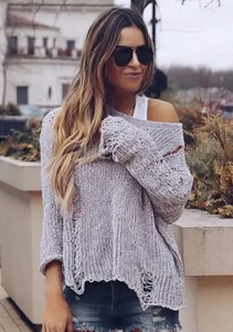 distressed crew neck sweater