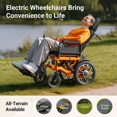 Reclining Electric Wheelchair Adults Foldable Mobility Aid Motorized Up to 220lb