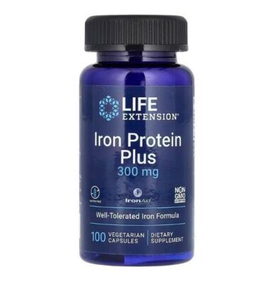 Life Extension, Iron Protein Plus, Eisenprotein, 300 mg, 100 pflanzliche Kapseln