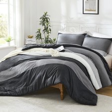 Oversized King Comforter Set Black White Grey 128x120-3 Pieces Lightweight Color