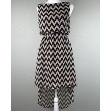 Liberty Love Midi Dress Size S Black Beige Chevron High Low Sleeveless Summer