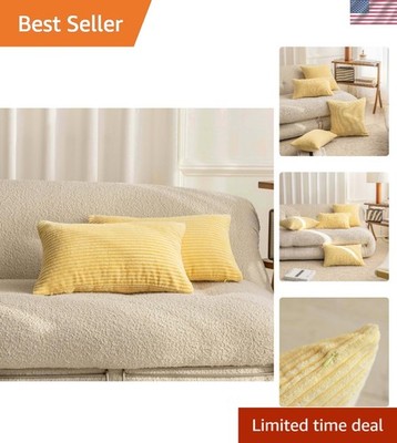 Elegant Light Yellow Pillow Covers - Set of 2, 12x20 for Couch & Decor