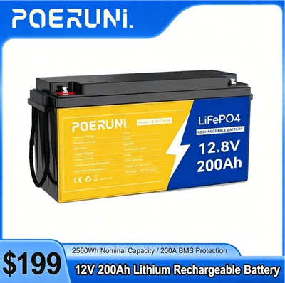 #ad 12V 200Ah LiFePO4 Lithium Battery 2560Wh 15000 Deep Cycle BMS for Solar Marine $199.68