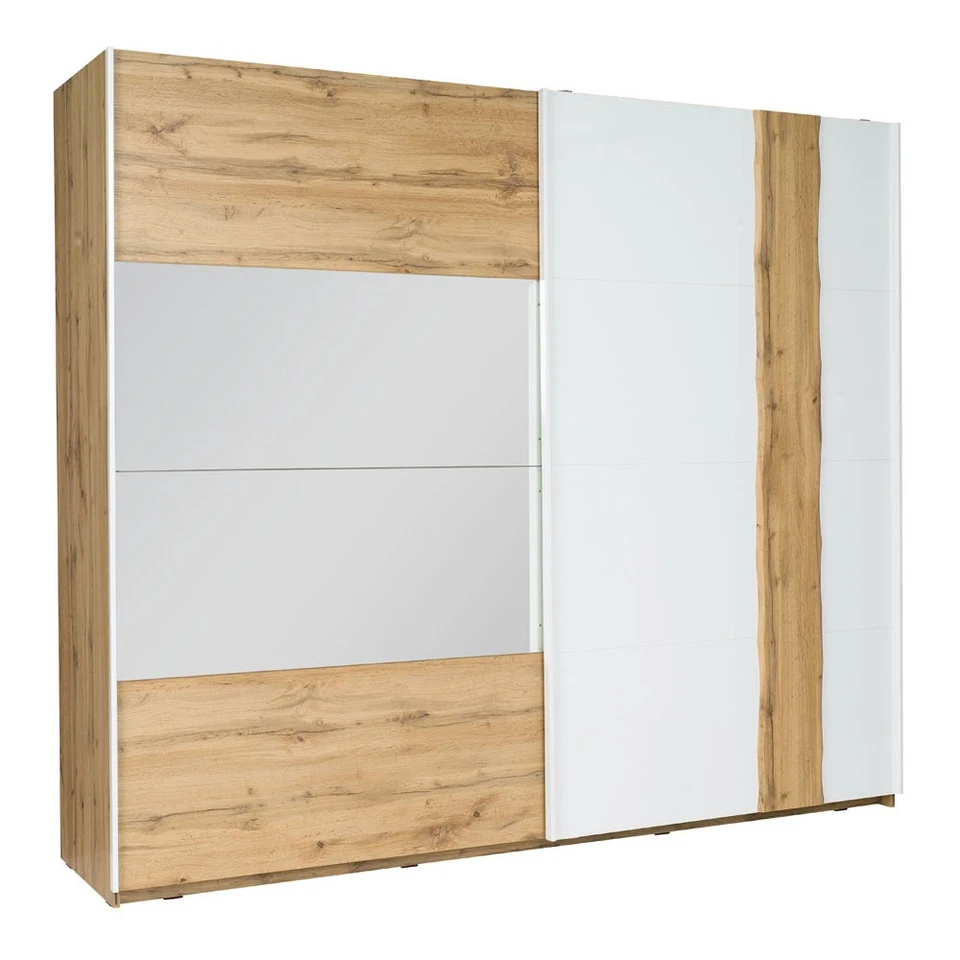 Armoire À Portes Coulissantes En Bois 2 Portes Miroir Chêne Wotan Blanc Hochgla - Photo 1/4