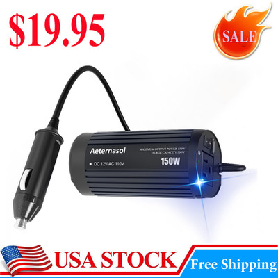 Car Power Inverter 150W with AC and USB for Plug Outlet, 12v to 110v 120v RV US