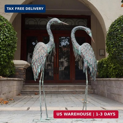 Kircust Garden Crane Statues, Standing Metal Patina Heron Decoy Outdoor Statue,