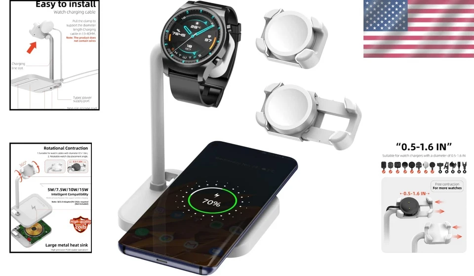Elegant 2 in 1 Wireless Charger Dock for Smartwatches & Qi Devices - Compact - Image 2 of 4