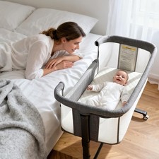 Baby Bassinet Bedside Sleeper Adjustable Heights Grey Newborn Baby Bedside Crib