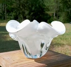 Vintage Murano Art Glass Bowl Dish White To Clear Cased Glass Small
