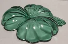 Jeanette Glass Green Hibiscus Flower Divided Candy Dish Vintage