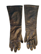 Vintage Black Kid Leather Elbow Length Silk Lined Women's Gloves Size 6.5