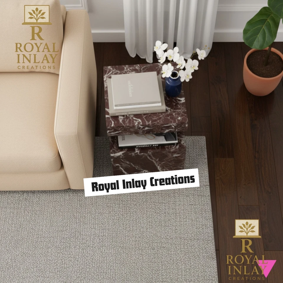 Rosso Levanto E Shaped Marble Pedestal Side Table - Red Marble Accent Table - Image 4 of 4