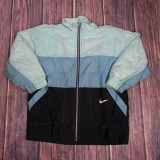 Vintage Nike Jacket Youth Small Blue Black Color Block Full Zip Windbreaker 90s