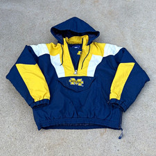 VTG Starter Michigan Wolverines Pullover Hooded Jacket Blue/Yellow/White Size M