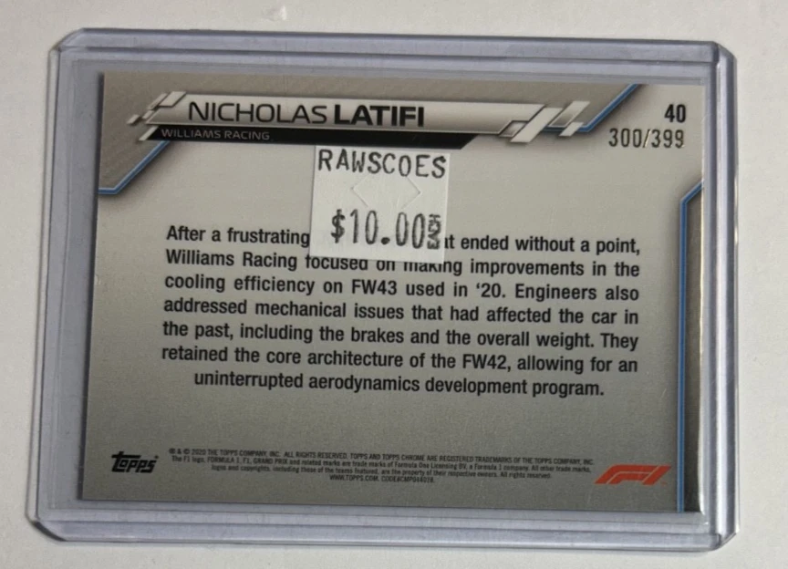 2020 Topps Chrome Formula 1 Purple refractor #40 Nicholas Latifi /399 - Image 2 of 2