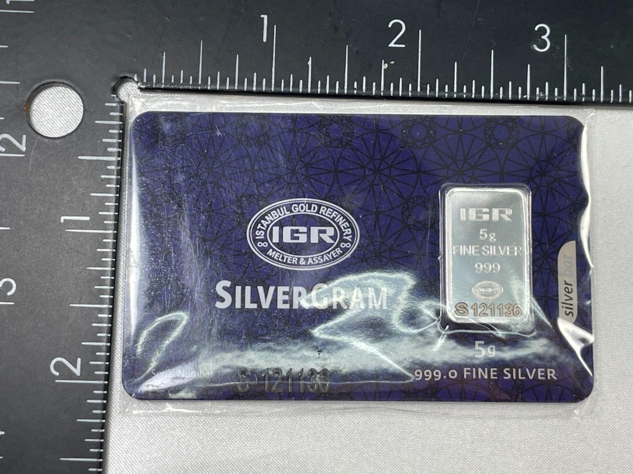 IGR Silver Ingot, 5 grams, .999 Fine Silver, Carded COA 