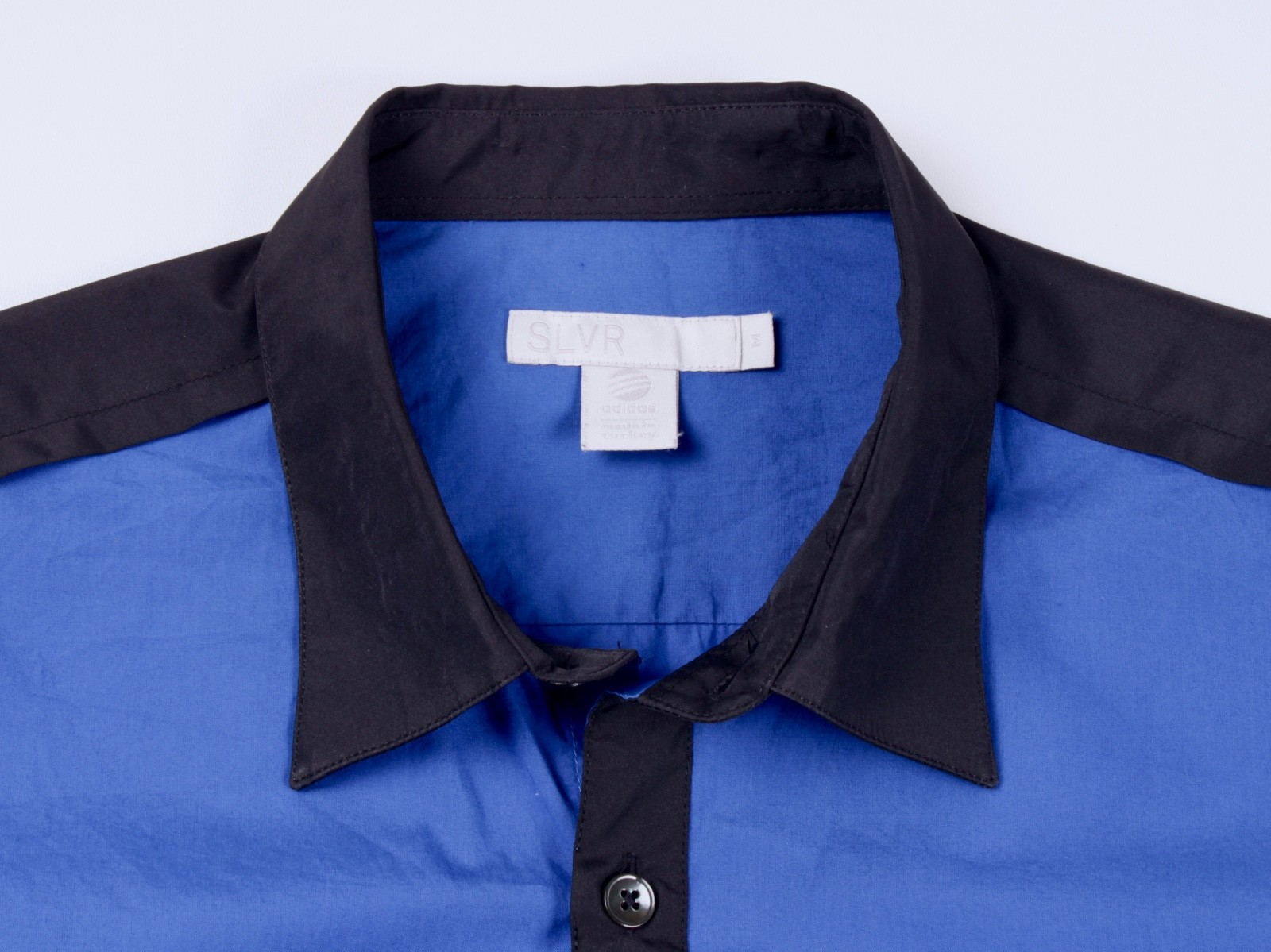 Men's ADIDAS NEO SLVR Blue + Black Nylon Button Up Long Sleeve Shirt Size M image 4
