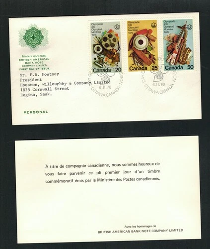 Canada #684-686, 1976 Olympic Arts & Culture combo Canadian Banknote cachet, VF