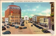 Vintage Linen Postcard State Line Avenue Texarkana Arkansas Texas