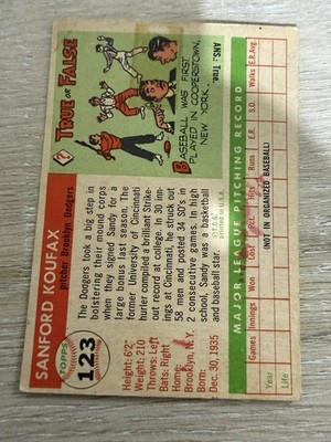 1955 Topps Rookie Sandy Koufax Baseball Card #123 | eBay